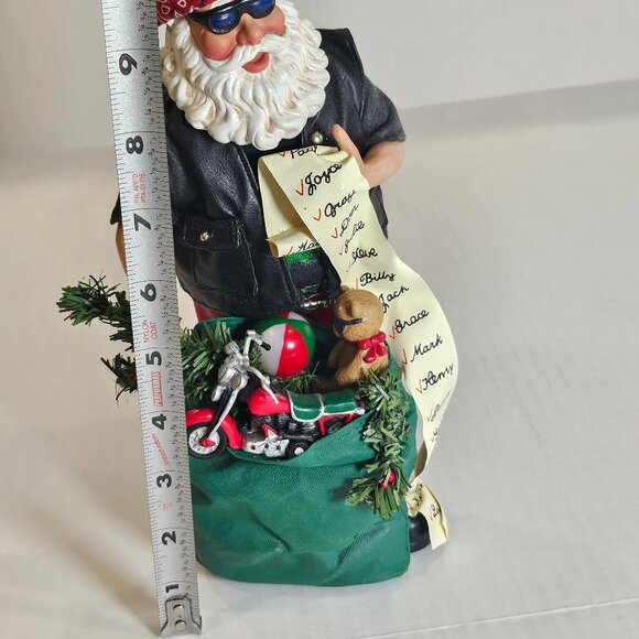 Clothtique Biker Santa 9" Tall With Nice List And Bag of Toys Christmas Decor - Picture 10 of 10